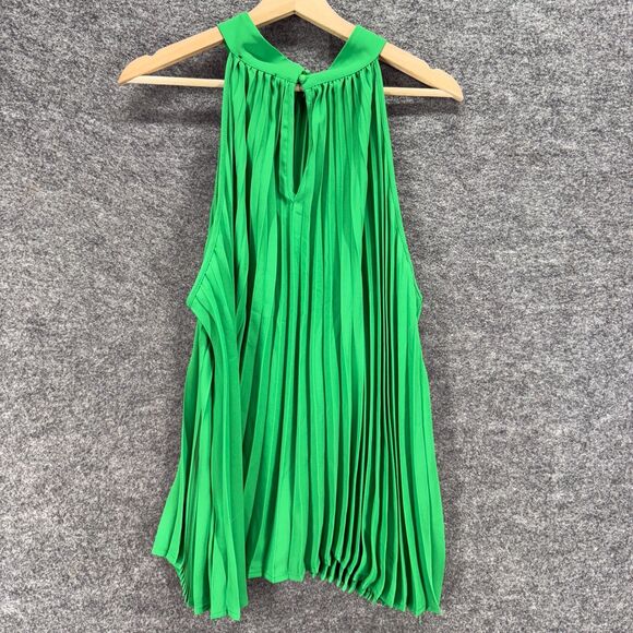 New York & Company Blouse Women 3X Plus Green Sleeveless Wide Strap Pleated - Picture 2 of 7